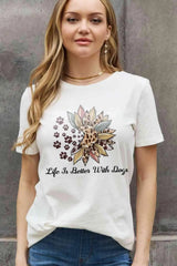 Simply Love Simply Love Full Size LIFE IS BETTER WITH DOGS Graphic Cotton Tee Bleach Women's T-Shirts - Tophatter Daily Deals
