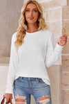 Round Neck Long Sleeve Top White Women's T-Shirts - Tophatter Daily Deals