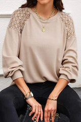 Round Neck Cutout Designed Lantern Sleeve Top Blouses - Tophatter Daily Deals