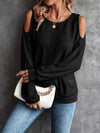 Round Neck Cold-Shoulder Waffle-Knit Top Blouses - Tophatter Daily Deals