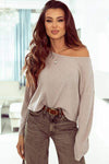 Ribbed Round Neck Drop Shoulder Long Sleeve Top Dust Storm Blouses - Tophatter Daily Deals