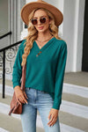 V-Neck Long Sleeve Blouse Deep Teal Blouses - Tophatter Daily Deals