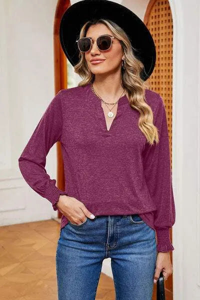 Notched Lantern Sleeve T-Shirt Women's T-Shirts - Tophatter Daily Deals