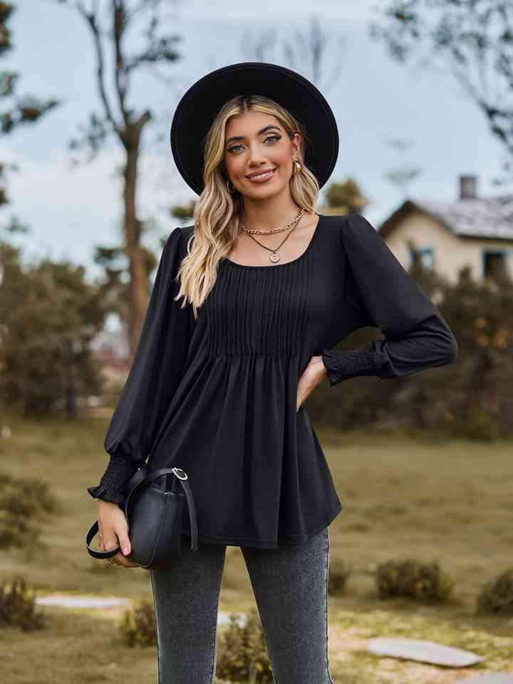 Puff Sleeve Pleated Blouse Blouses - Tophatter Daily Deals