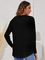 Decorative Button Round Neck Long Sleeve T-Shirt Women's T-Shirts - Tophatter Daily Deals