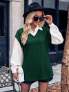 Ribbed Collared Neck Dropped Shoulder Blouse Blouses - Tophatter Daily Deals