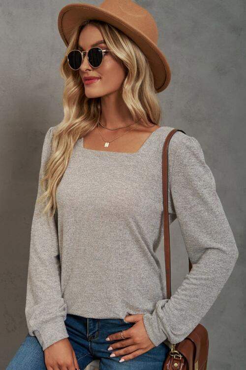 Square Neck Puff Sleeve T-Shirt Women's T-Shirts - Tophatter Daily Deals