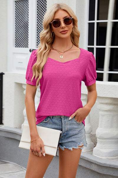 Eyelet Short Sleeve T-Shirt Women's T-Shirts - Tophatter Daily Deals