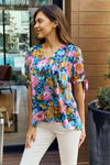 Petal Dew Full Size Floral V-Neck Tie Detail Blouse Navy Pink Blouses - Tophatter Daily Deals