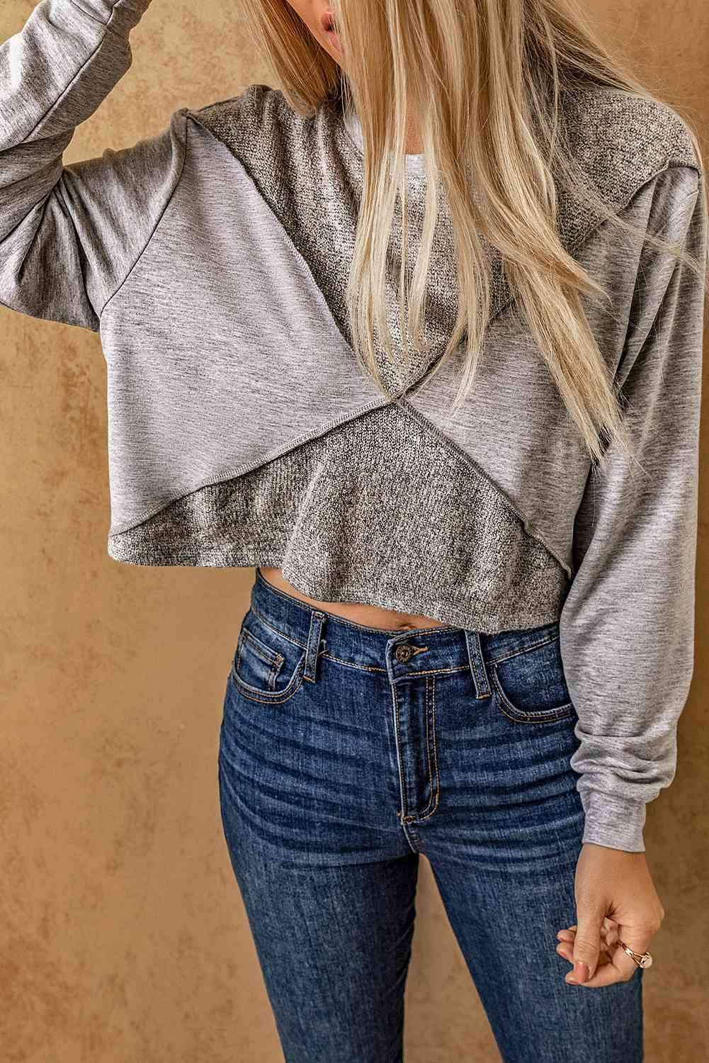 Double Take Exposed Seam Round Neck Cropped Top Blouses - Tophatter Daily Deals