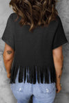 Graphic V-Neck Fringe Hem T-Shirt Women's T-Shirts - Tophatter Daily Deals