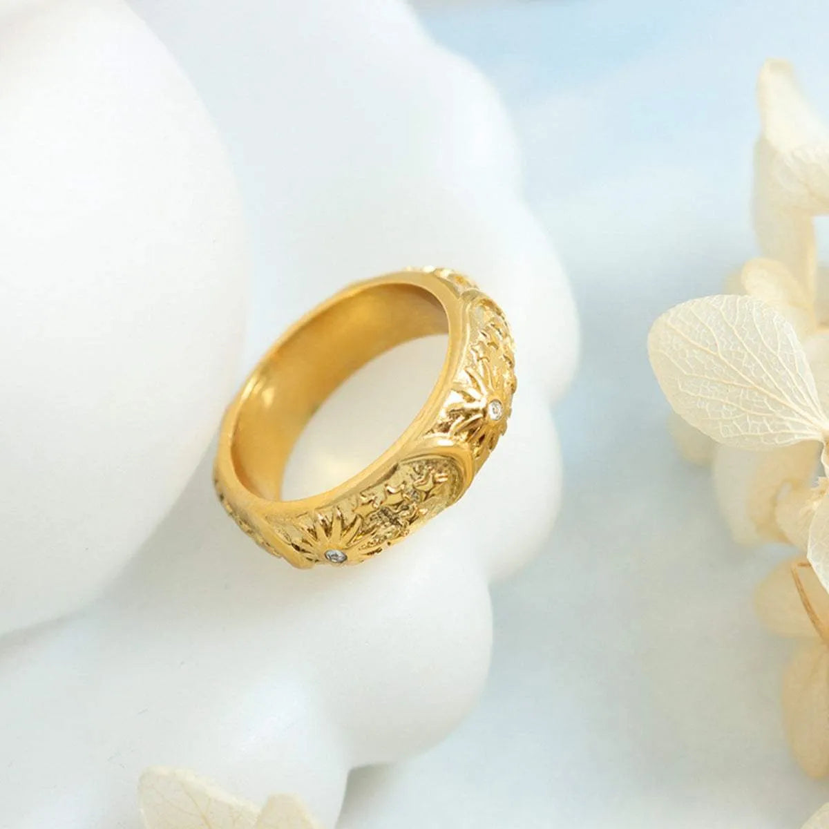 Titanium Steel Inlaid Zircon Embossed Ring Rings - Tophatter Daily Deals