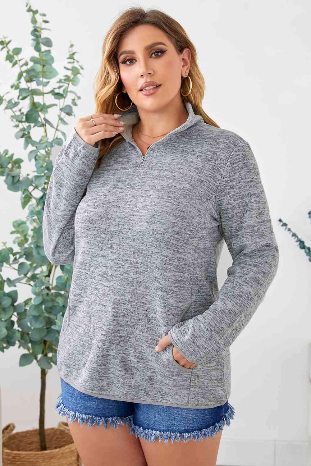 Plus Size Heathered Quarter Zip Pullover Women's T-Shirts - Tophatter Daily Deals