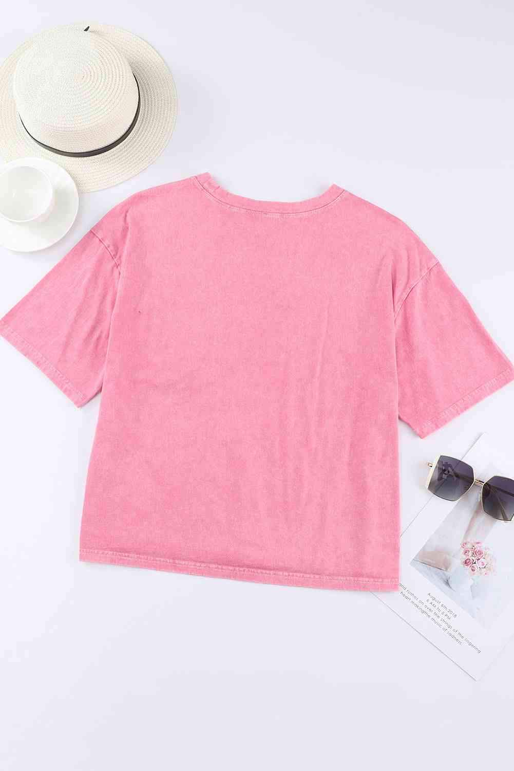 Round Neck Dropped Shoulder Top with Pocket Women's T-Shirts - Tophatter Daily Deals