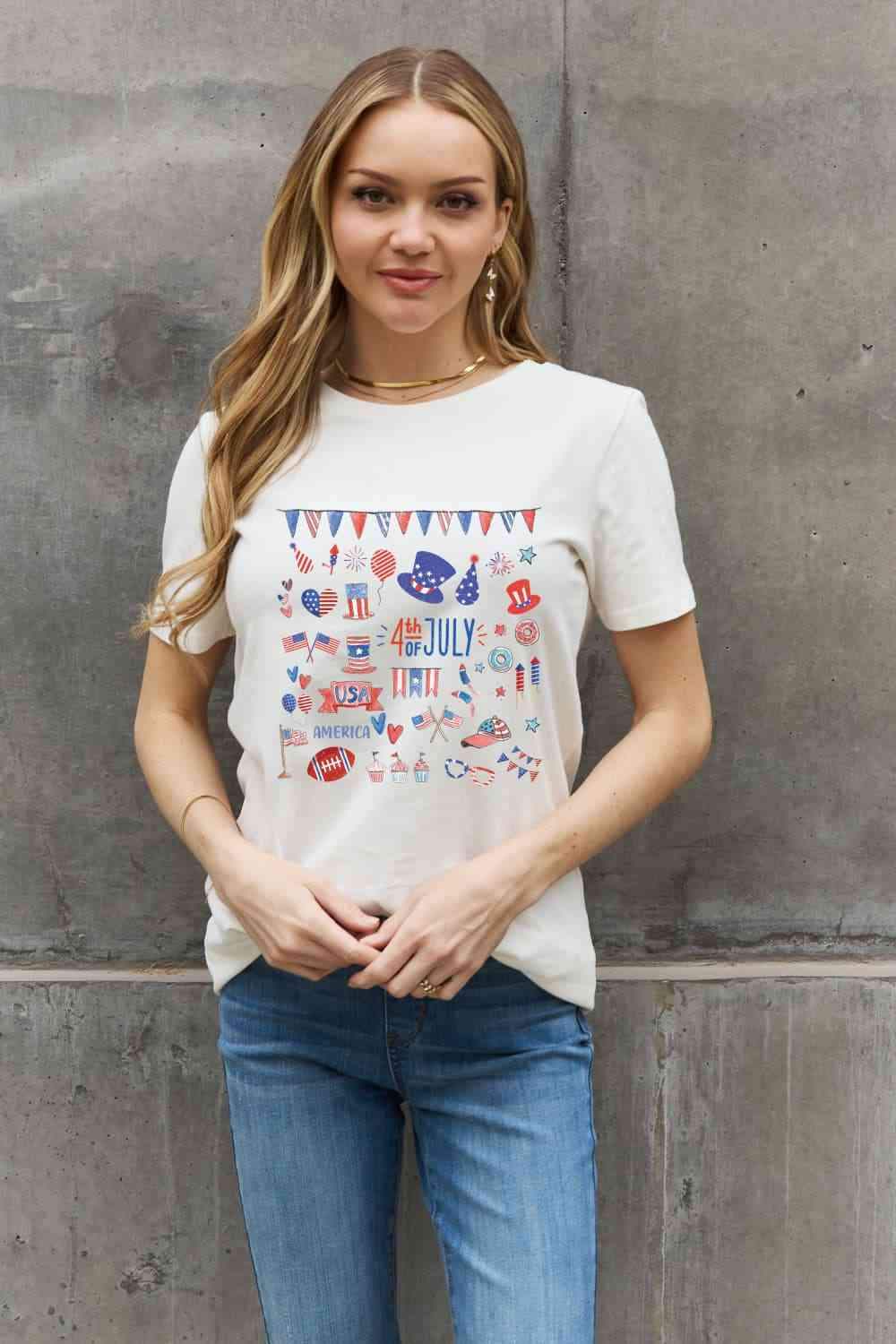 Simply Love 4TH OF JULY USA AMERICA Graphic Cotton Tee Women's T-Shirts - Tophatter Daily Deals