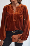 Ruched Decorative Button Notched Blouse Blouses - Tophatter Daily Deals