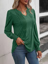 Ruched Notched Neck Puff Sleeve Smocked Wrist Blouse Blouses - Tophatter Daily Deals