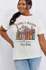 Simply Love Simply Love Full Size READING IS DREAMING WITH YOUR EYES OPEN Graphic Cotton Tee Women's T-Shirts - Tophatter Daily Deals