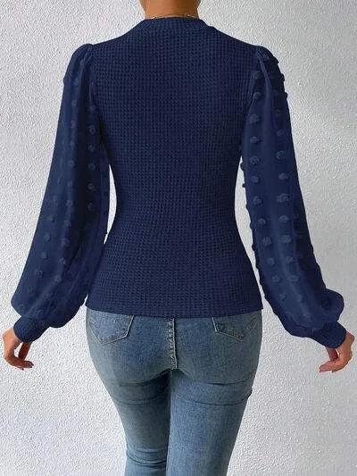 Swiss Dot Waffle-Knit Lantern Sleeve T-Shirt Women's T-Shirts - Tophatter Daily Deals