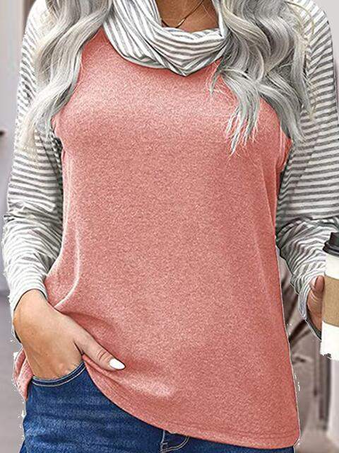 Striped Turtleneck Long Sleeve T-Shirt Women's T-Shirts - Tophatter Daily Deals