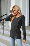 Buttoned Long Sleeve Slit Top Blouses - Tophatter Daily Deals