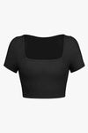 Square Neck Ribbed Crop Top Blouses - Tophatter Daily Deals