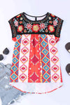 Embroidered Round Neck Short Sleeve Top Blouses - Tophatter Daily Deals