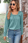 Ruched Square Neck Long Sleeve T-Shirt Gum Leaf Women's T-Shirts - Tophatter Daily Deals