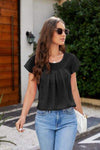 Swiss Dot Round Neck Cap Sleeve T-Shirt Black Women's T-Shirts - Tophatter Daily Deals