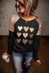 Contrast Sequin Heart Graphic Raglan Sleeve Top Women's T-Shirts - Tophatter Daily Deals