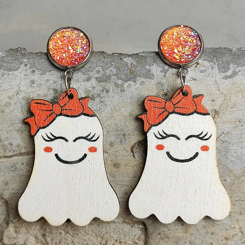 Ghost Shape Wooden Dangle Earrings Style C One Size Earrings - Tophatter Daily Deals