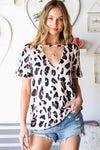 Leopard Cutout Short Sleeve Top Blouses - Tophatter Daily Deals