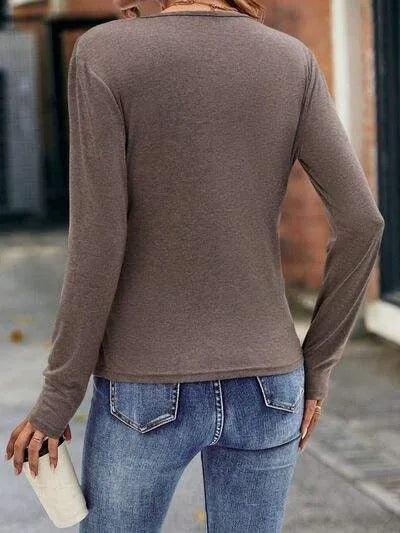Ruched Surplice Long Sleeve Blouse Women's T-Shirts - Tophatter Daily Deals