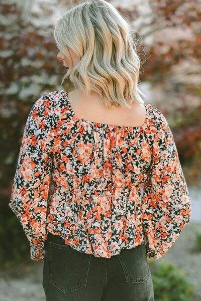 Floral Tied Flounce Sleeve Peplum Blouse Blouses - Tophatter Daily Deals