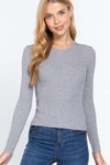 ACTIVE BASIC Full Size Ribbed Round Neck Long Sleeve Knit Top Women's T-Shirts - Tophatter Daily Deals