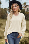 Textured V-Neck Dropped Shoulder T-Shirt Beige Women's T-Shirts - Tophatter Daily Deals