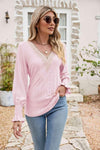 Eyelet V-Neck Smocked Flounce Sleeve Blouse Blouses - Tophatter Daily Deals