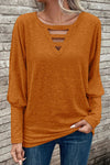 Cutout Round Neck Long Sleeve T-Shirt Terracotta Women's T-Shirts - Tophatter Daily Deals