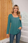 Square Neck Long Sleeve T-Shirt Turquoise Women's T-Shirts - Tophatter Daily Deals