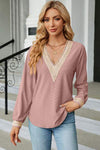 V-Neck Long Sleeve T-Shirt Light Mauve Women's T-Shirts - Tophatter Daily Deals