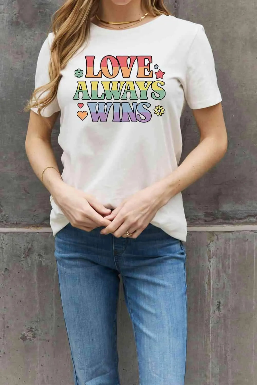 Simply Love Full Size LOVE ALWAYS WINS Graphic Cotton Tee Women's T-Shirts - Tophatter Daily Deals