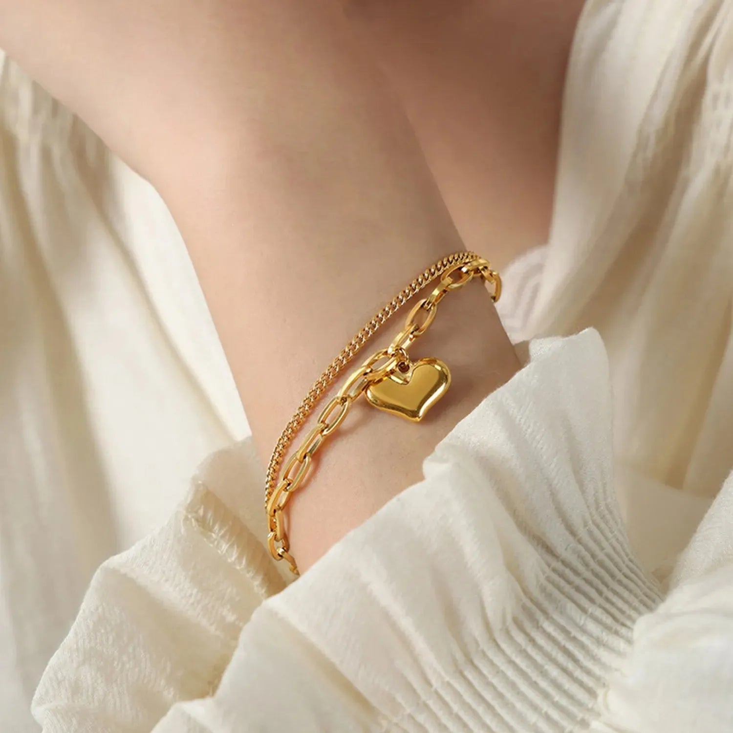 Heart Shape Lobster Closure Chain Bracelet Gold One Size Bracelets - Tophatter Daily Deals
