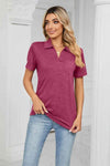 Curved Hem Johnny Collar Polo Shirt Blouses - Tophatter Daily Deals