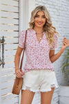 Floral Notched Neck Blouse Blouses - Tophatter Daily Deals