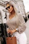 V-Neck Lantern Sleeve Blouse Blouses - Tophatter Daily Deals