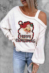 MERRY CHRISTMAS Graphic Asymmetrical Neck Top White Blouses - Tophatter Daily Deals