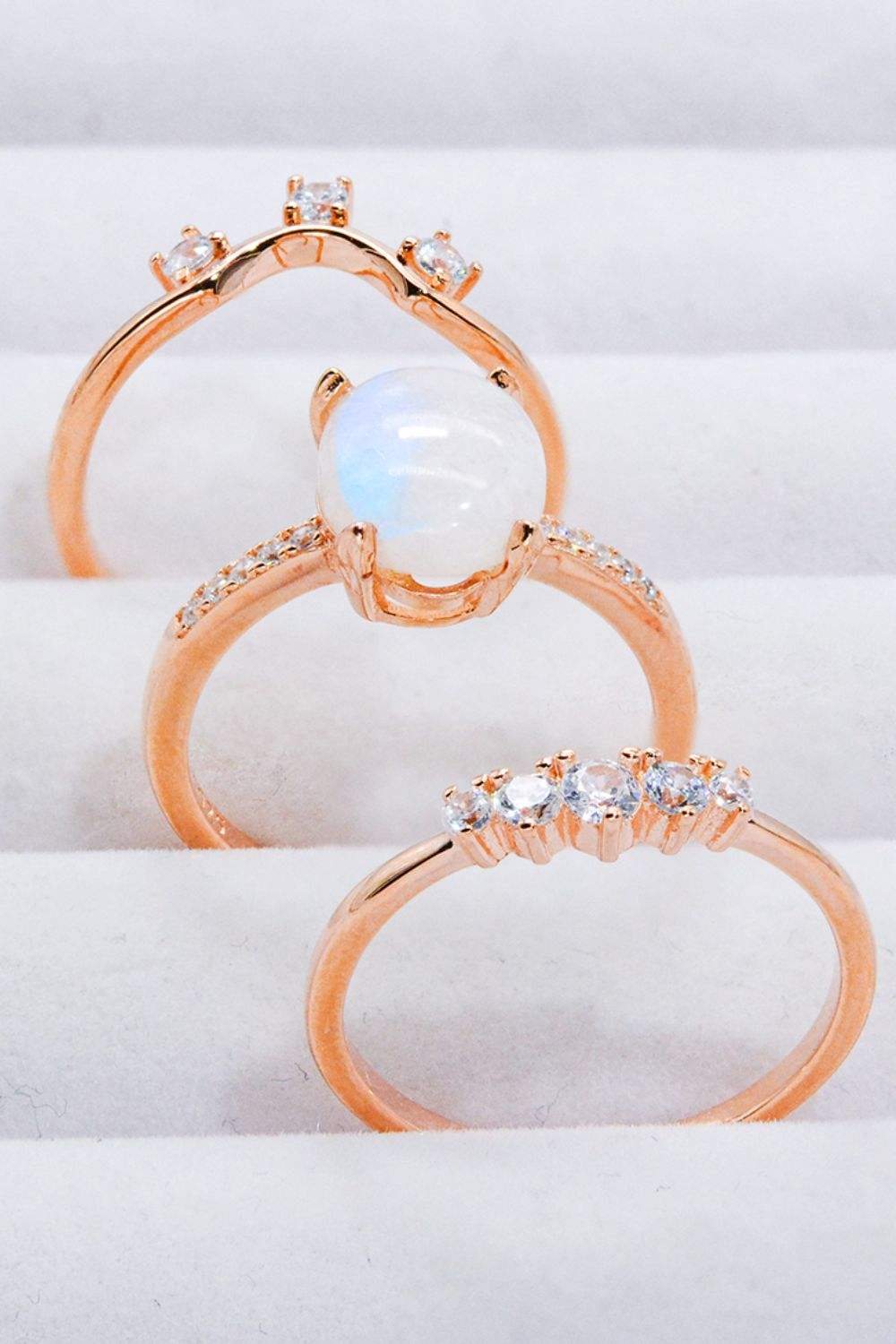 Natural Moonstone and Zircon Three-Piece Ring Set Moonstone - Tophatter Daily Deals