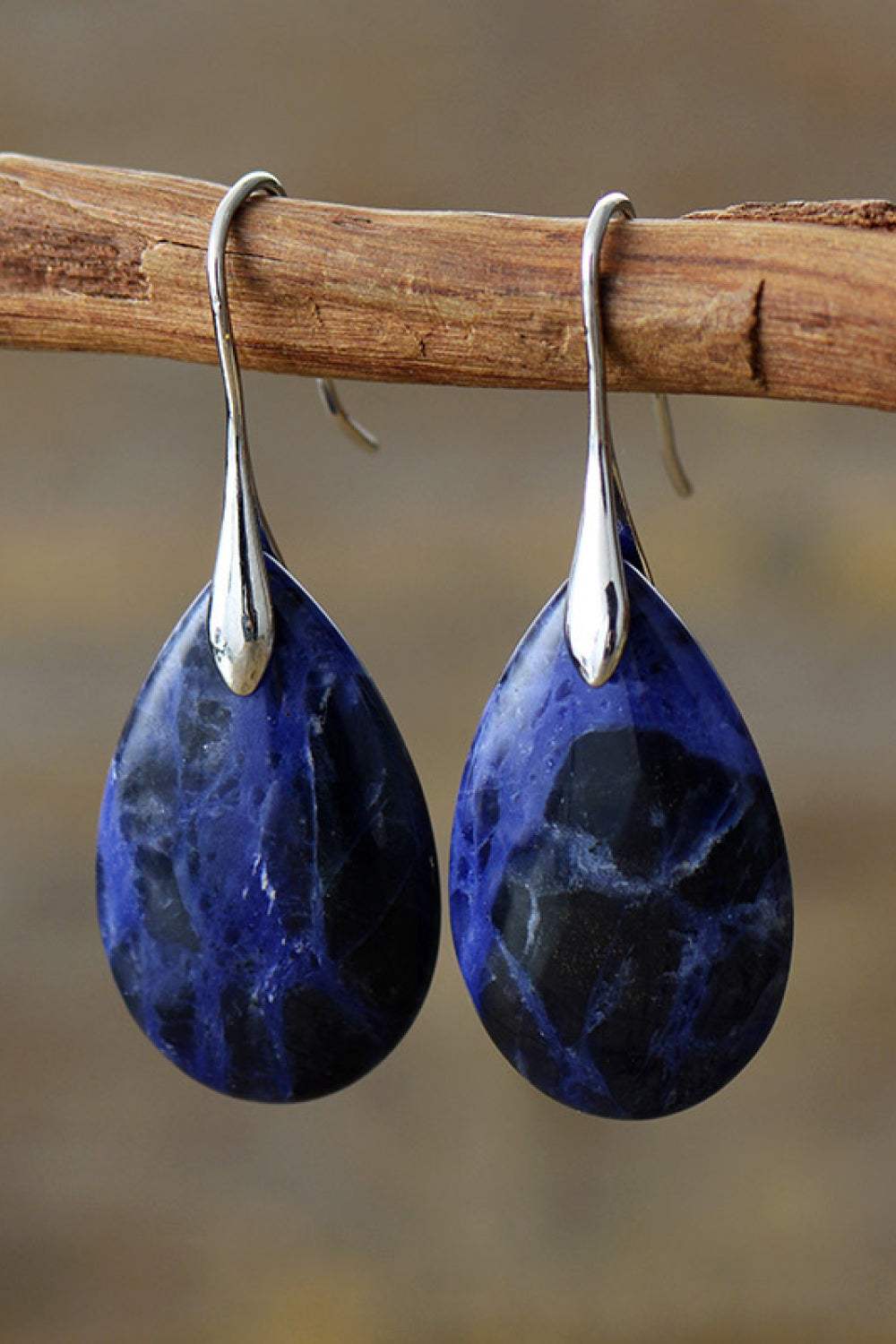 Natural Stone Teardrop Earrings Silver One Size Earrings - Tophatter Daily Deals