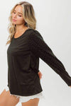 BiBi Round Neck Polka Dot Lantern Sleeve Top Blouses - Tophatter Daily Deals