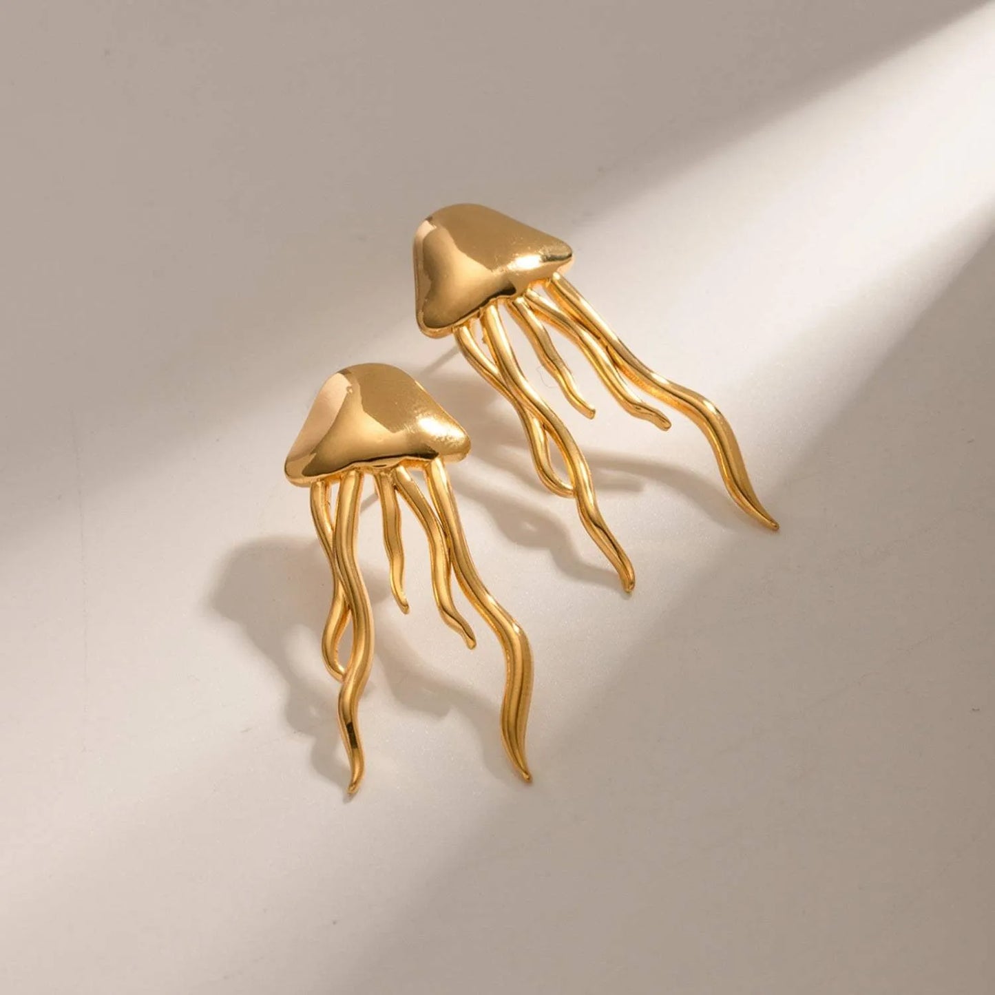 18K Gold-Plated Stainless Steel Jellyfish Earrings Gold One Size Earrings - Tophatter Daily Deals